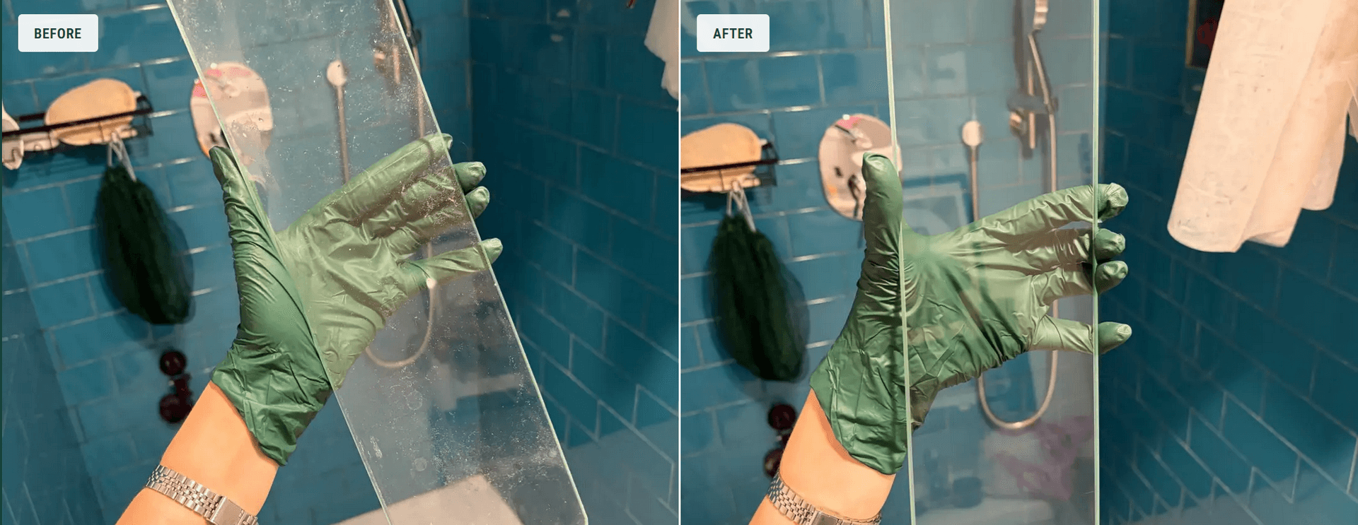 Before and after shower glass cleaning
