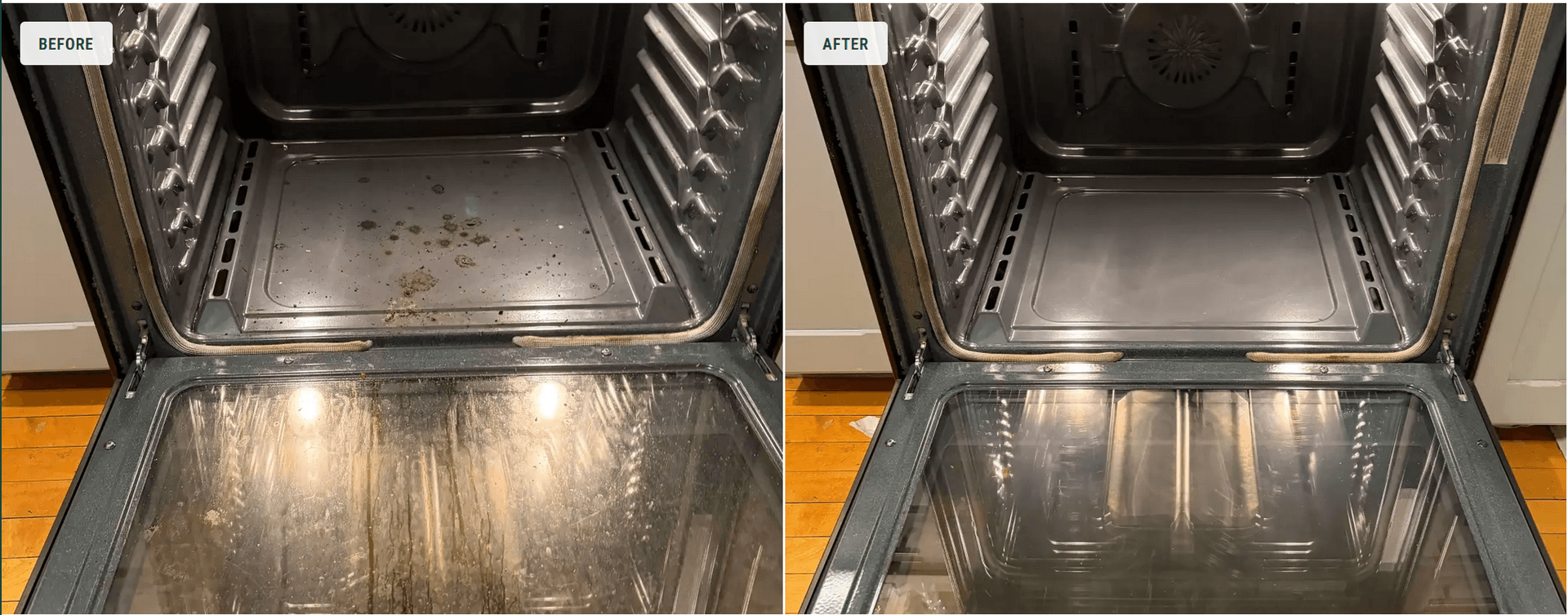 Before and after oven cleaning